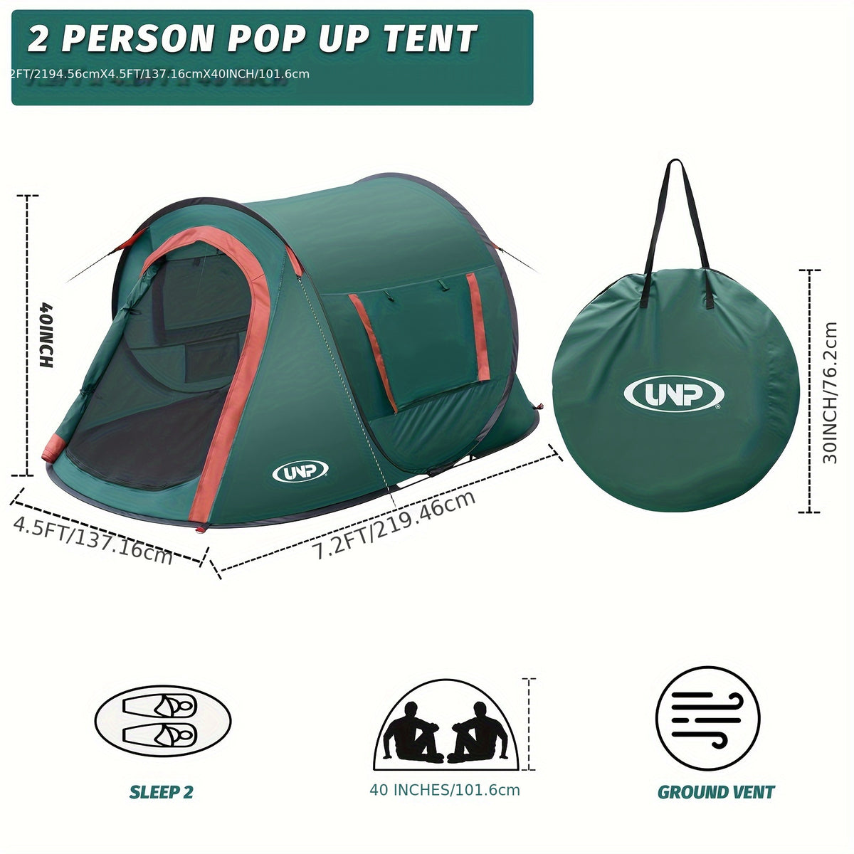 2 Person Portable Pop-Up Tent - Spacious Instant Setup