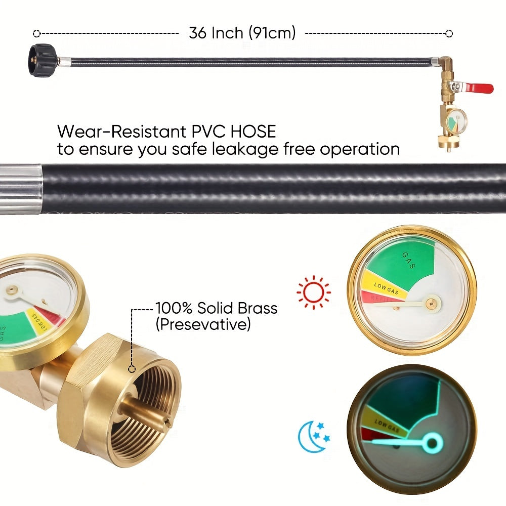 36" Propane Refill Adapter Hose with Pressure Gauge