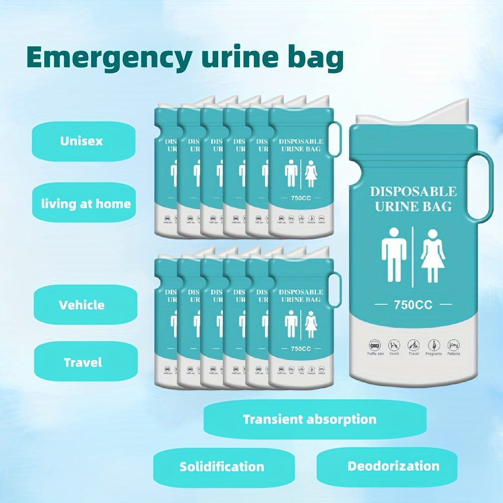 12/24pcs Portable Unisex Emergency Urine Bags - 750ML
