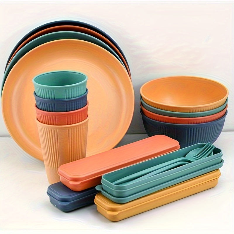 32PCS Durable Wheat Straw Cutlery Set -  Dishwasher & Microwave Safe