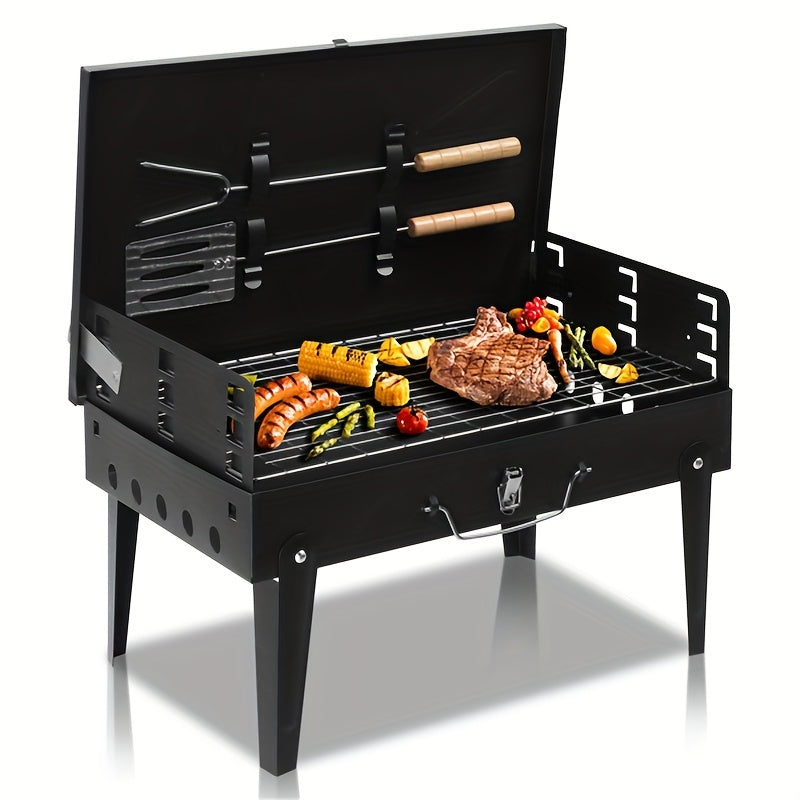 44x27x22cm Large Portable Square Cast Iron Charcoal Grill for Outdoor Cooking