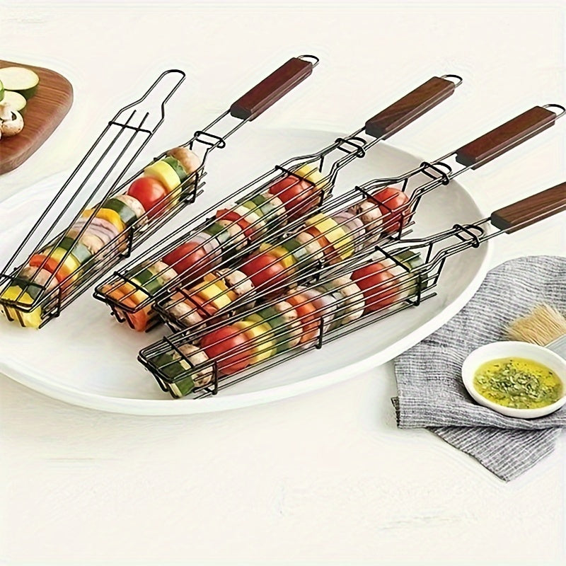 4PC Stainless Steel BBQ Grill Basket, Portable Nonstick