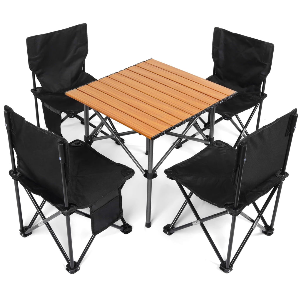 5pcs/Set, Black Camping Chair & Table Set