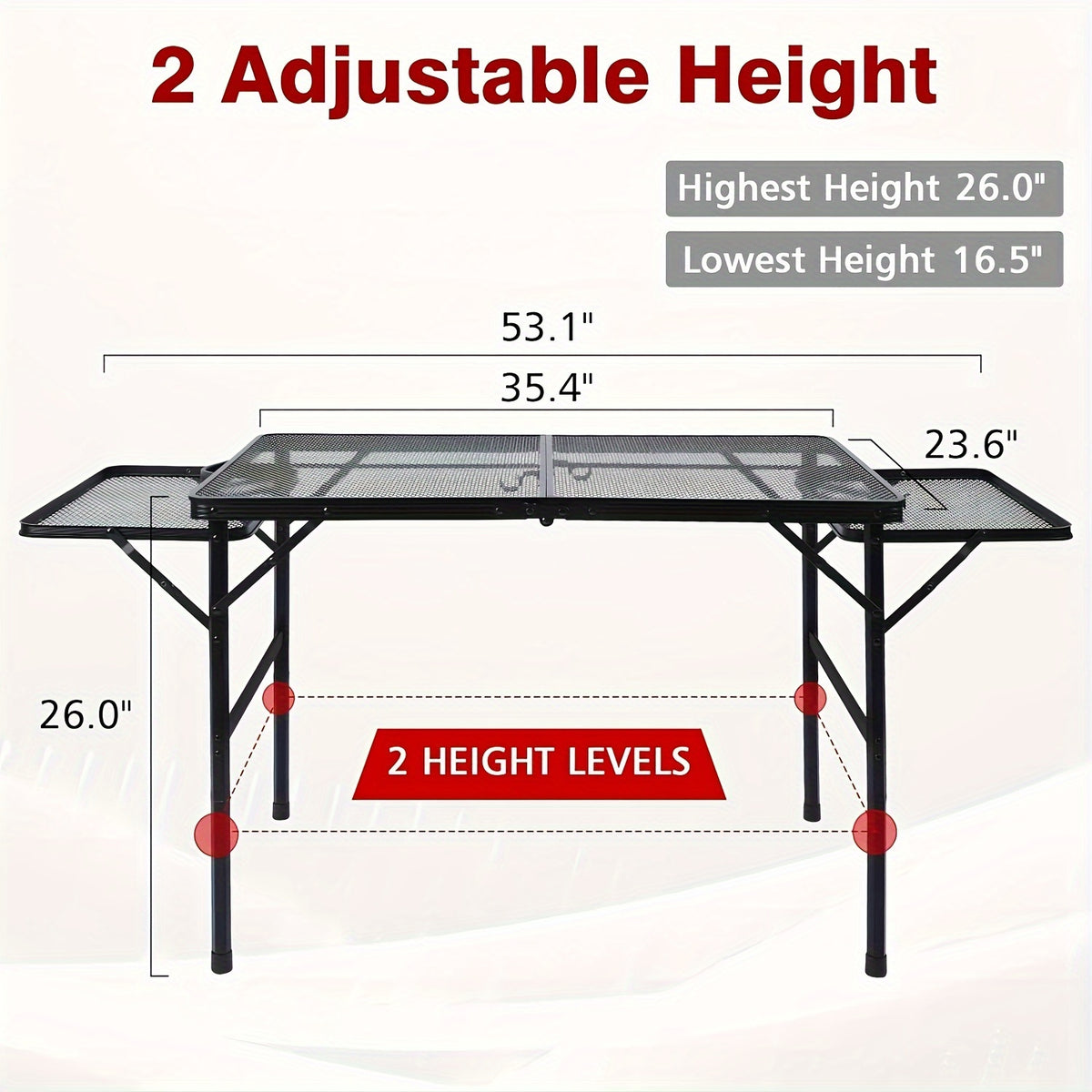 Family Camping Table with 2 Side Frames Folding Metal Grill