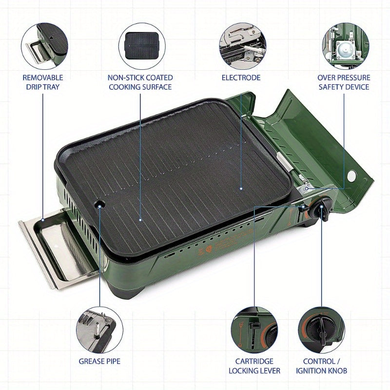 Outdoor Butane Griddle, 7650 BTU with 15"x12" Cast Aluminum griddle