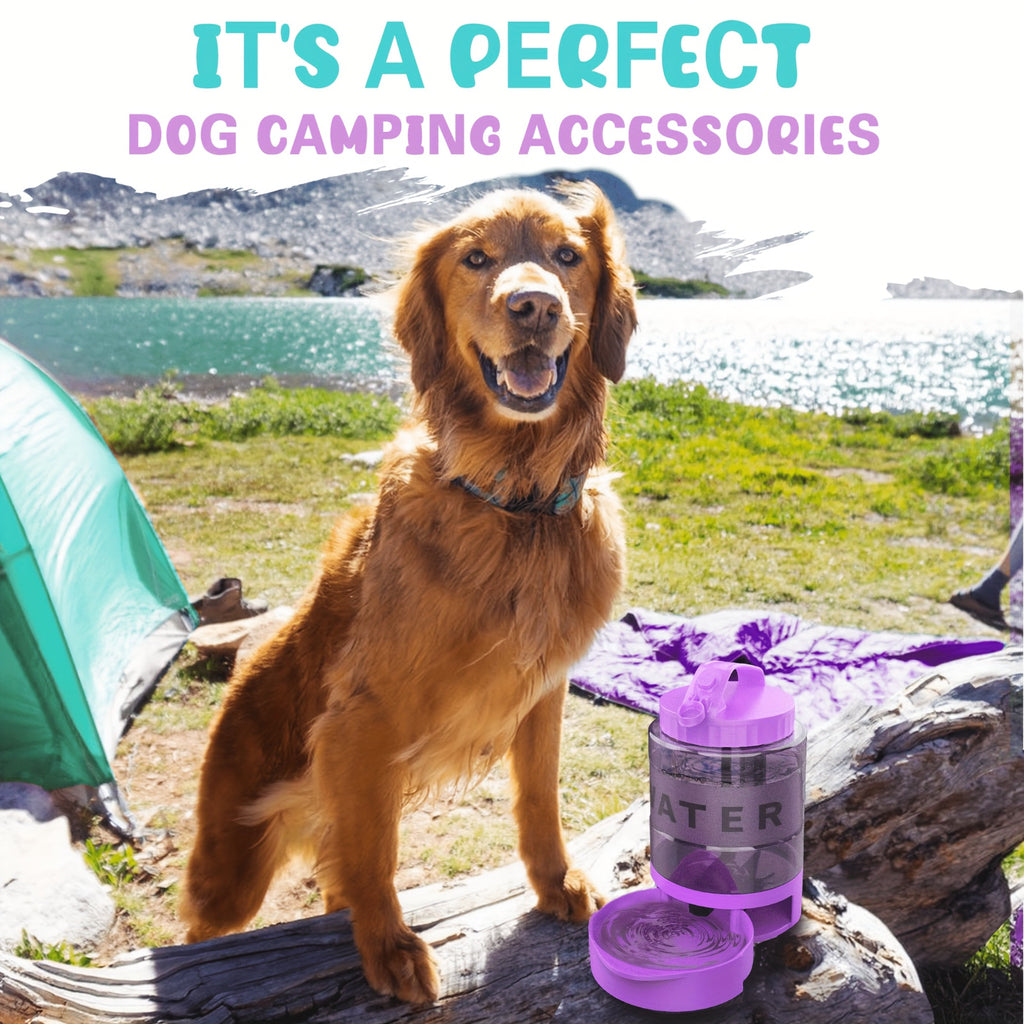 74oz Purple Dog Water Bottle with Pull-Out Bowl