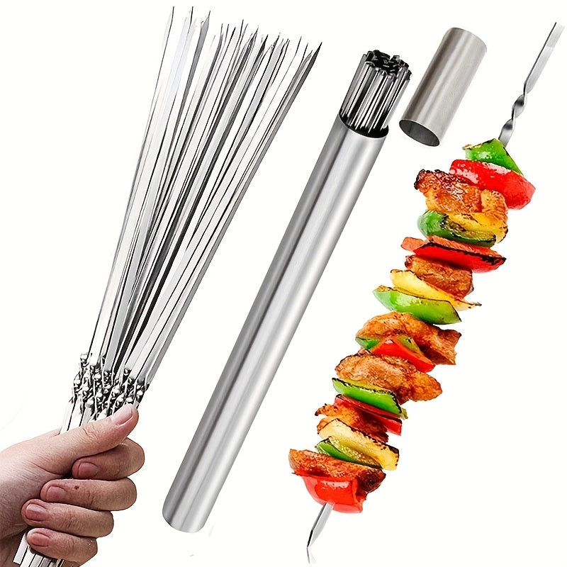 15pcs of Stainless Steel Skewers And 1 Storage Tube for Barbecuing