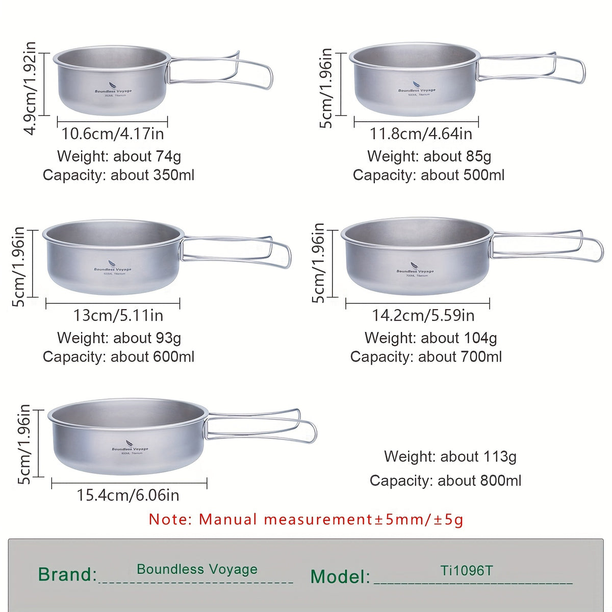 5pcs/set, Titanium Bowl And Pot Set, Foldable