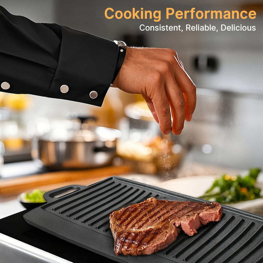 Heavy Duty Reversible Cast Iron Griddle Grill Pan - Double-Sided