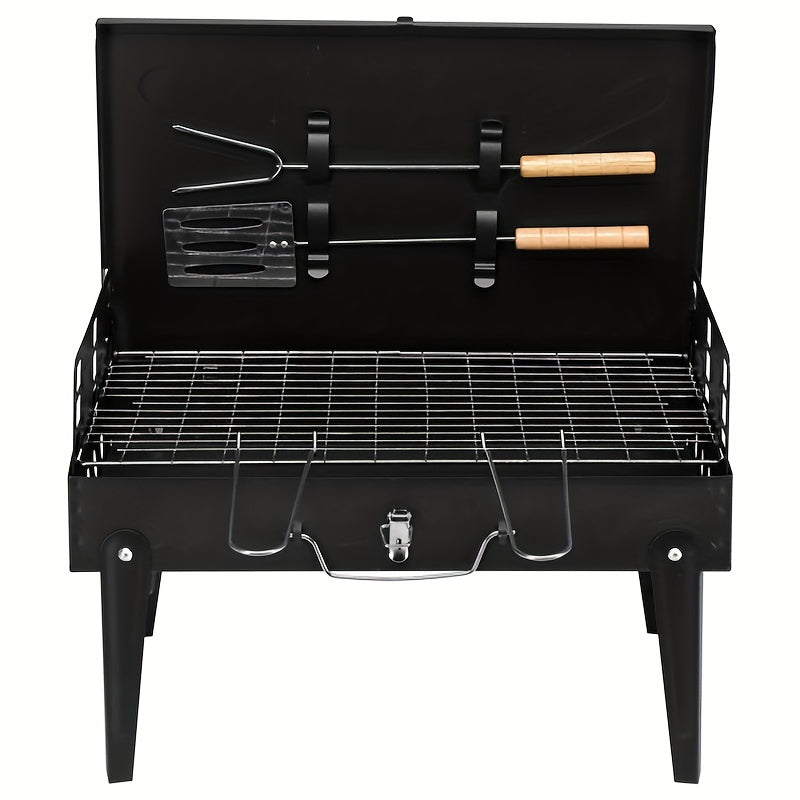 44x27x22cm Large Portable Square Cast Iron Charcoal Grill for Outdoor Cooking