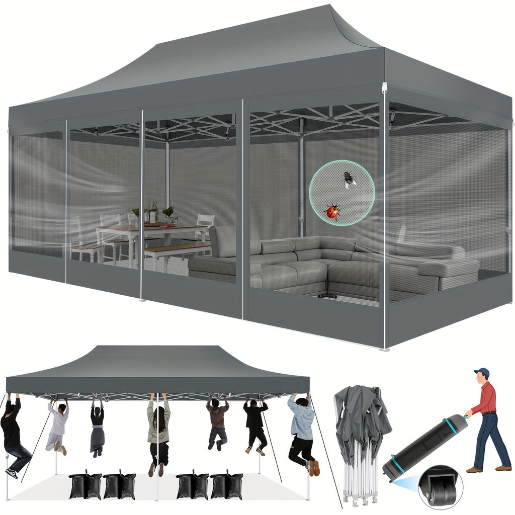 10x20ft Outdoor Canopy Tent with Sidewalls, Waterproof Canopy, Carry Bag with Wheels