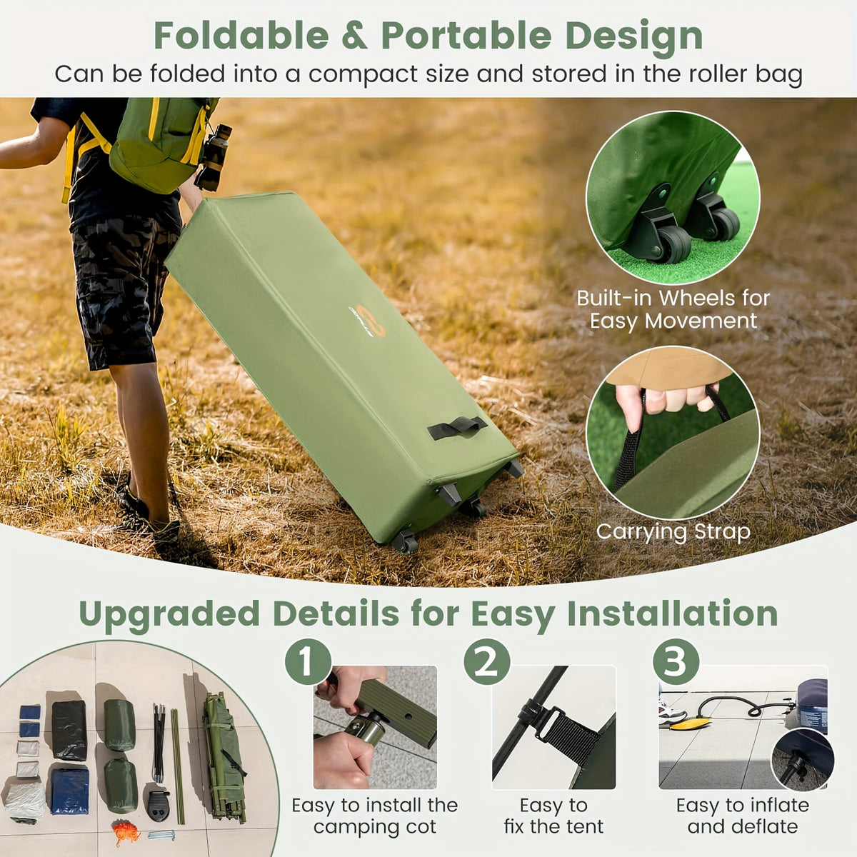 2-Person Compact Portable Pop-Up Tent/Camping Cot W/ Air Mattress & Sleeping Bag
