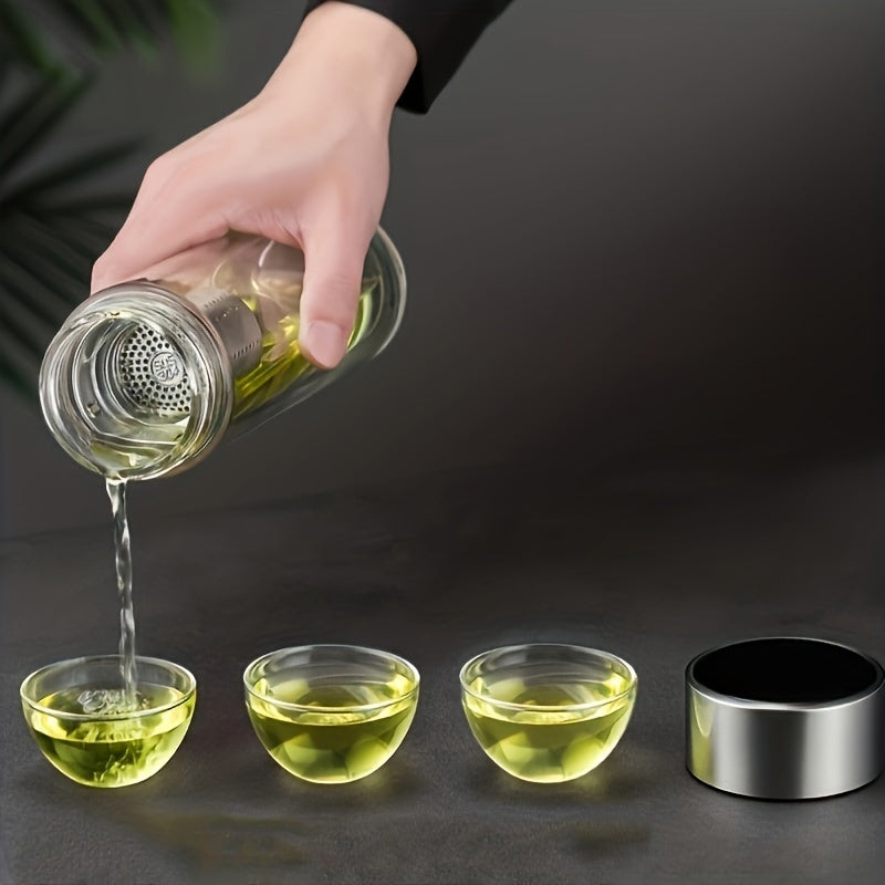 Set Of Double-layered Glass Tea Cups With Tea Filters