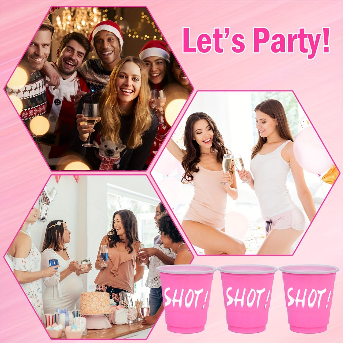 Hot Pink Party Cups, 10/40/60pcs | 2oz, Single Serving