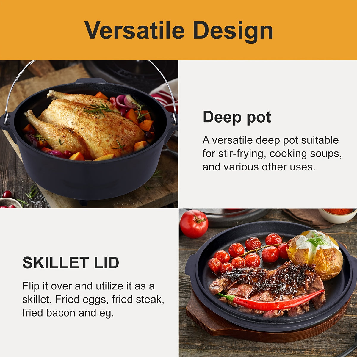 6 Quart Heavy-Duty Pre-Seasoned Cast Iron Dutch Oven with Lid