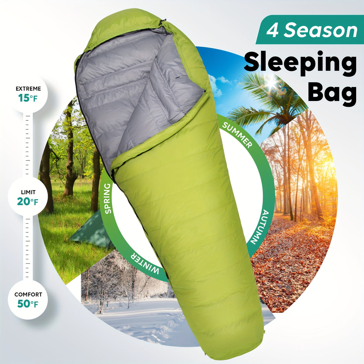 Mummy Sleeping Bag, 4 Season Warm & Cold Weather