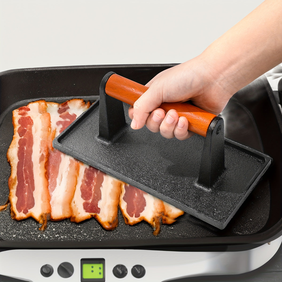 Cast Iron Grill Press With Wooden Handle