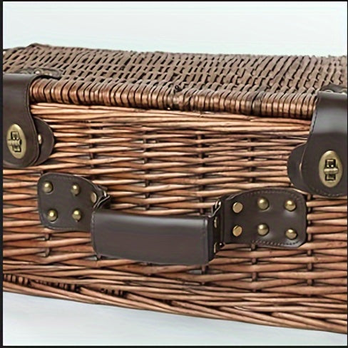 Extra Large Willow Picnic Basket with Service Set for 4 Persons