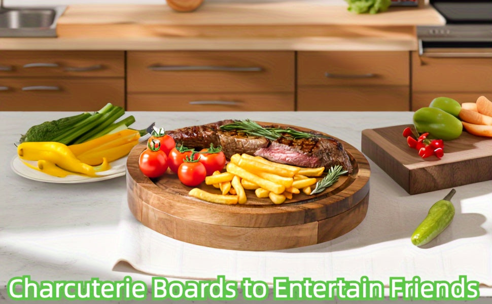 Acacia Wood Cheese Board Set - Large Charcuterie Board with Slide-Out Drawer