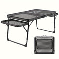 Portable Folding Table With 2 Wing Panels, Camping Table With Mesh Table Top