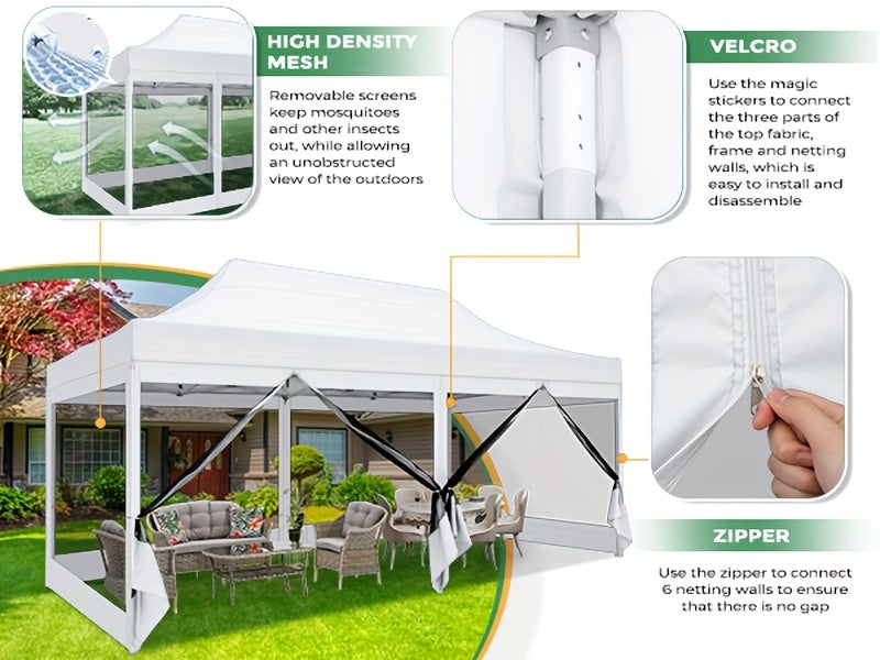 10x20ft Outdoor Canopy Tent with Sidewalls, Waterproof Canopy, Carry Bag with Wheels