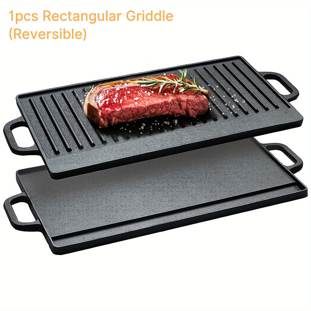 Heavy Duty Reversible Cast Iron Griddle Grill Pan - Double-Sided