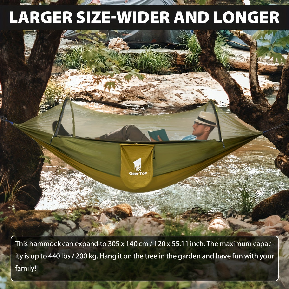 3-in-1 Outdoor Hammock | Double Sleep Rest Camping Hammock with Mosquito Net