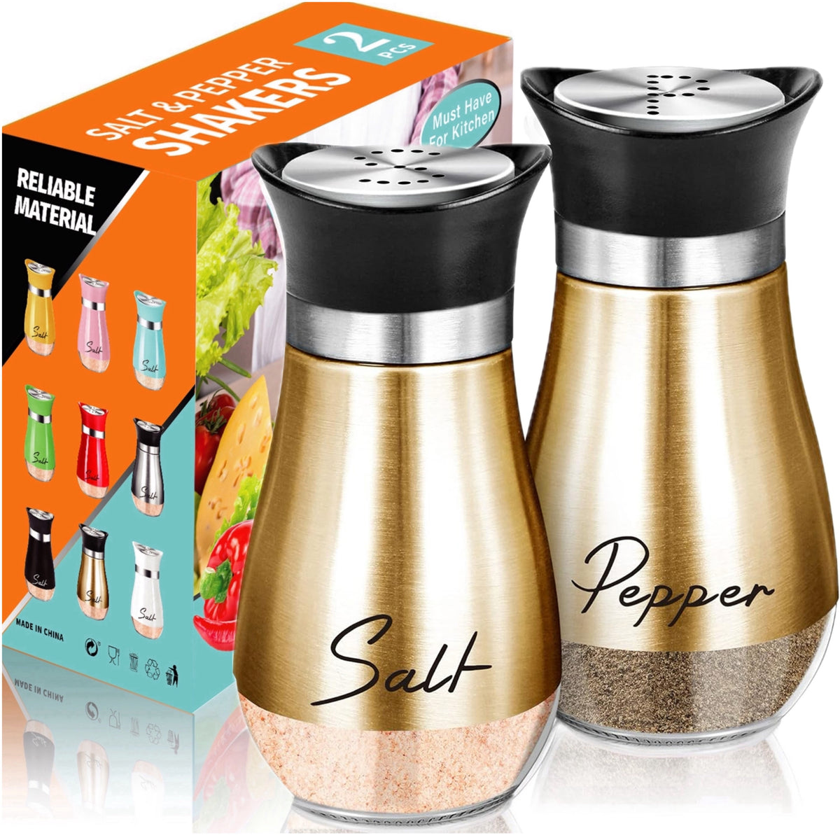 Salt And Pepper Shaker Set, 4-Ounce Glass Bottom