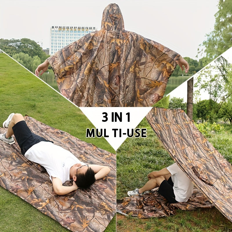 Camouflage Rain Poncho For Adults, Raincoat For Camping Hiking Walking