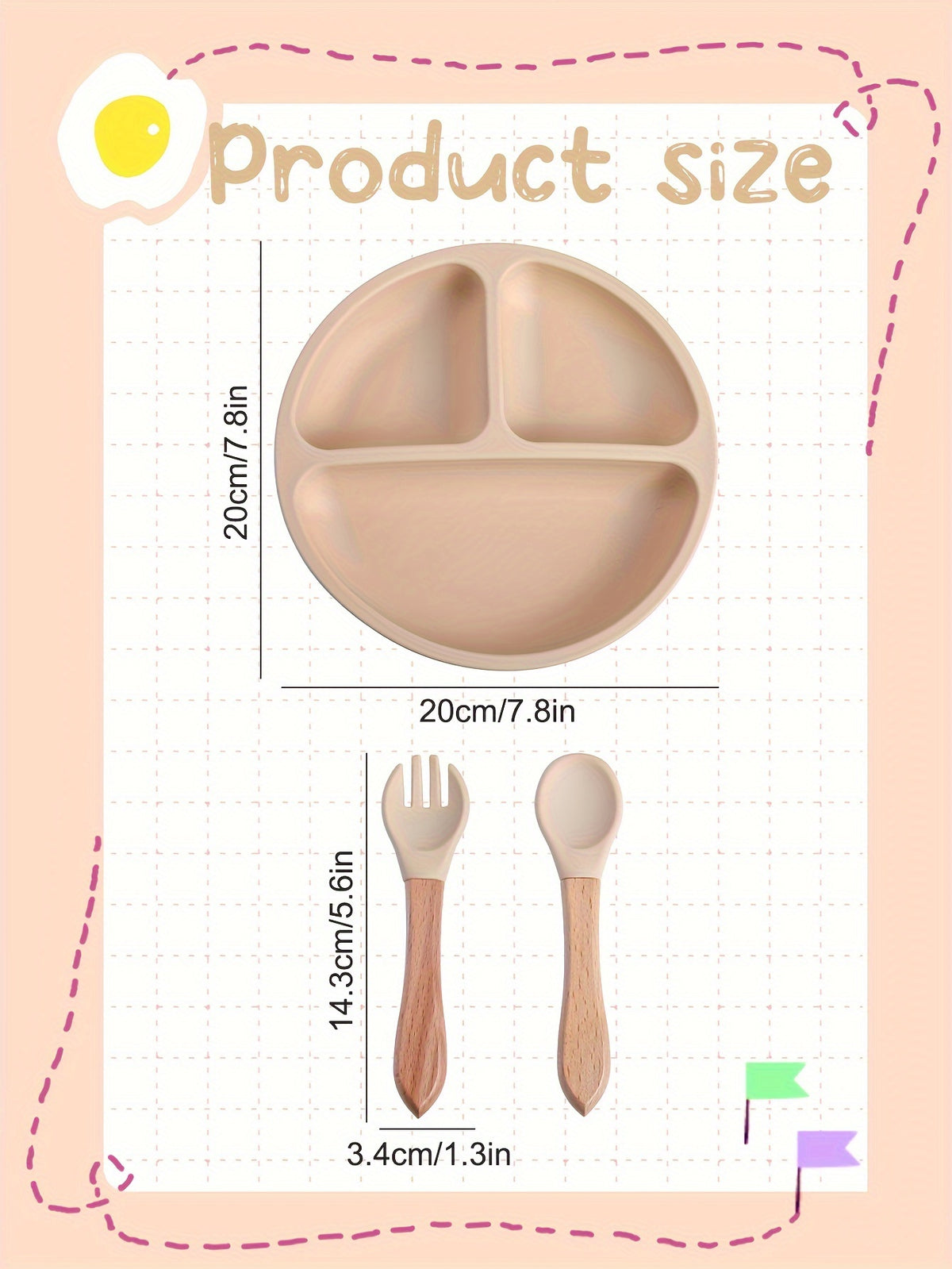 3pcs Baby Feeding Set Made of 100% Silicone, Featuring a Divided Suction Plate