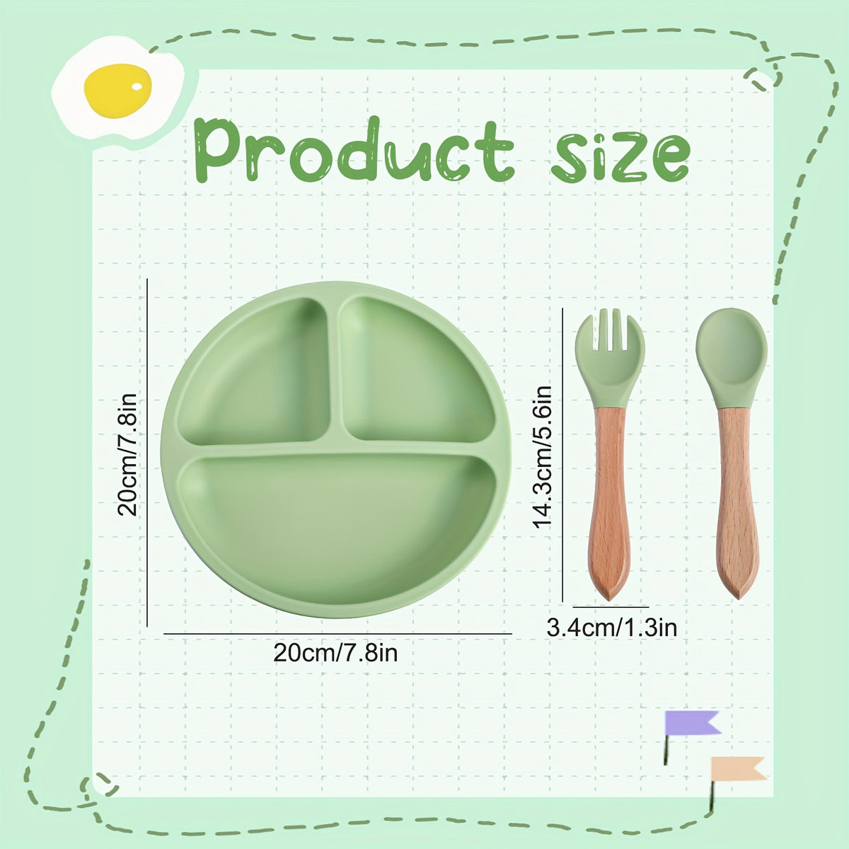 3pcs Baby Feeding Set Made of 100% Silicone, Featuring a Divided Suction Plate