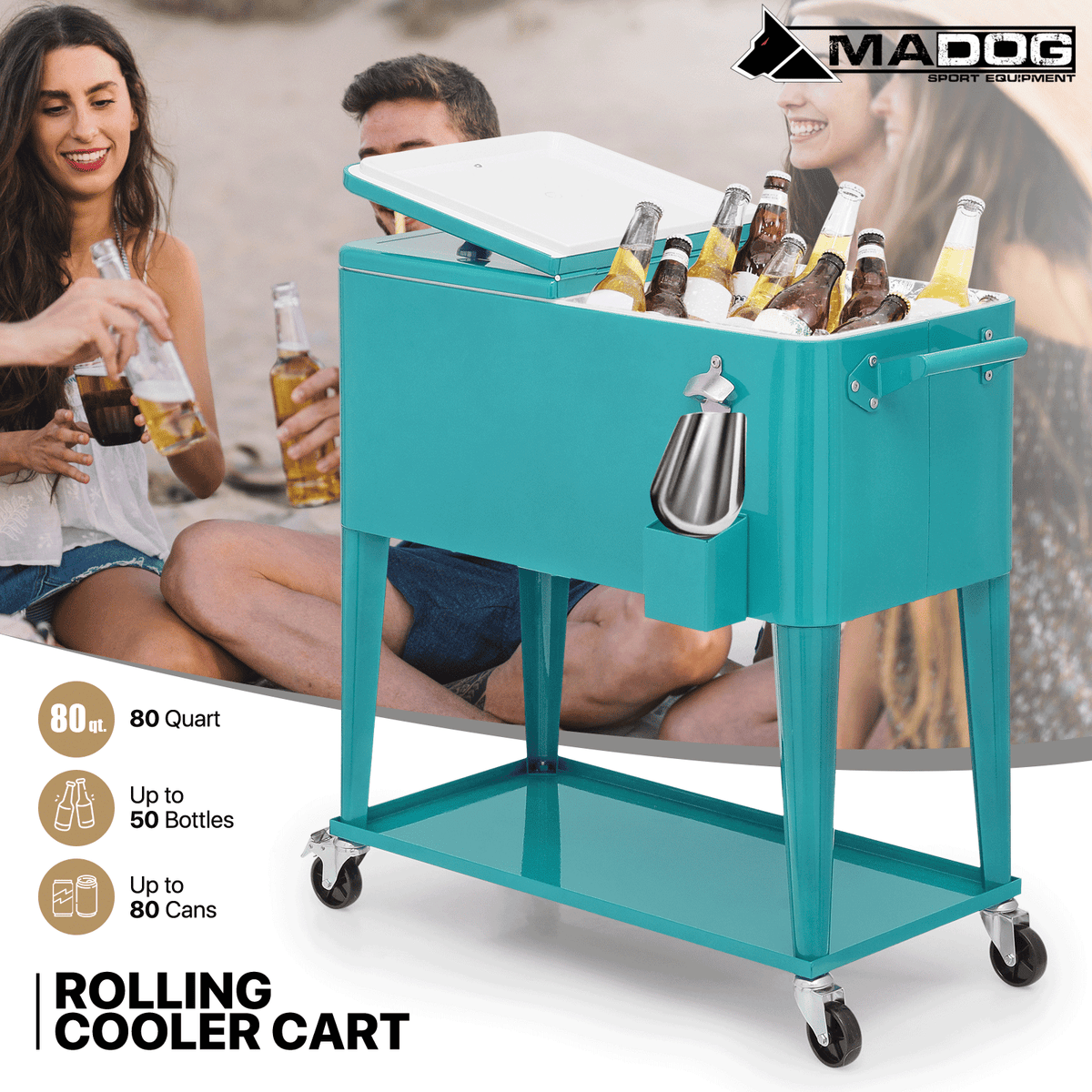 MADOG 80 Quart Rolling Ice Chest Cart