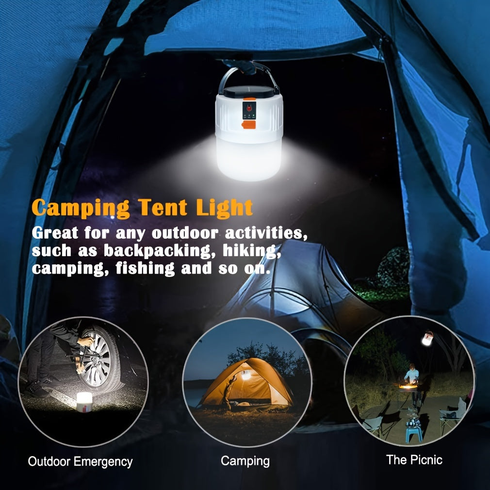 Rechargeable LED Camping Lantern with 3 Lighting Modes, Portable Solar Panel Charging