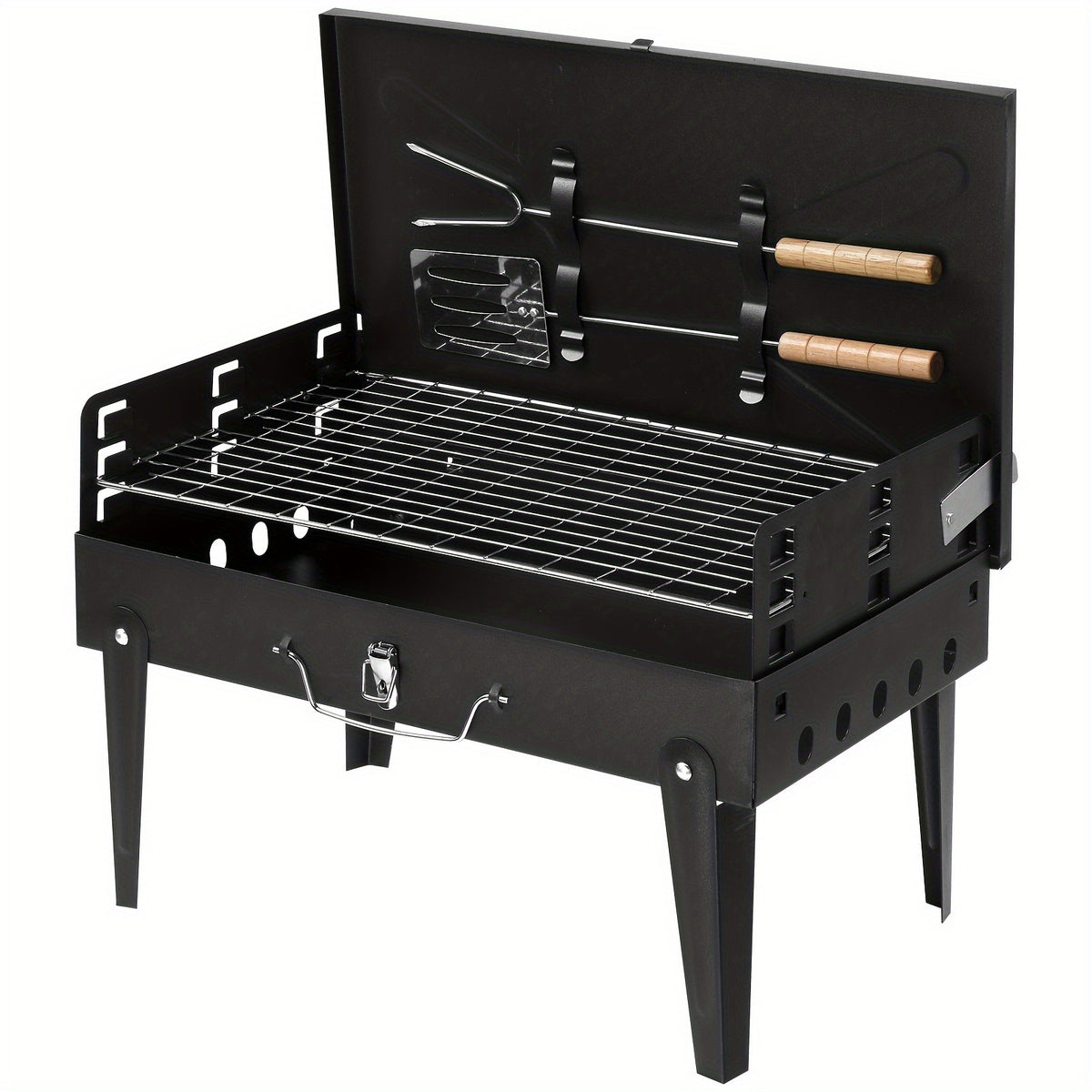 Compact Charcoal BBQ Grill 44x27x7cm - Easy Carry Design