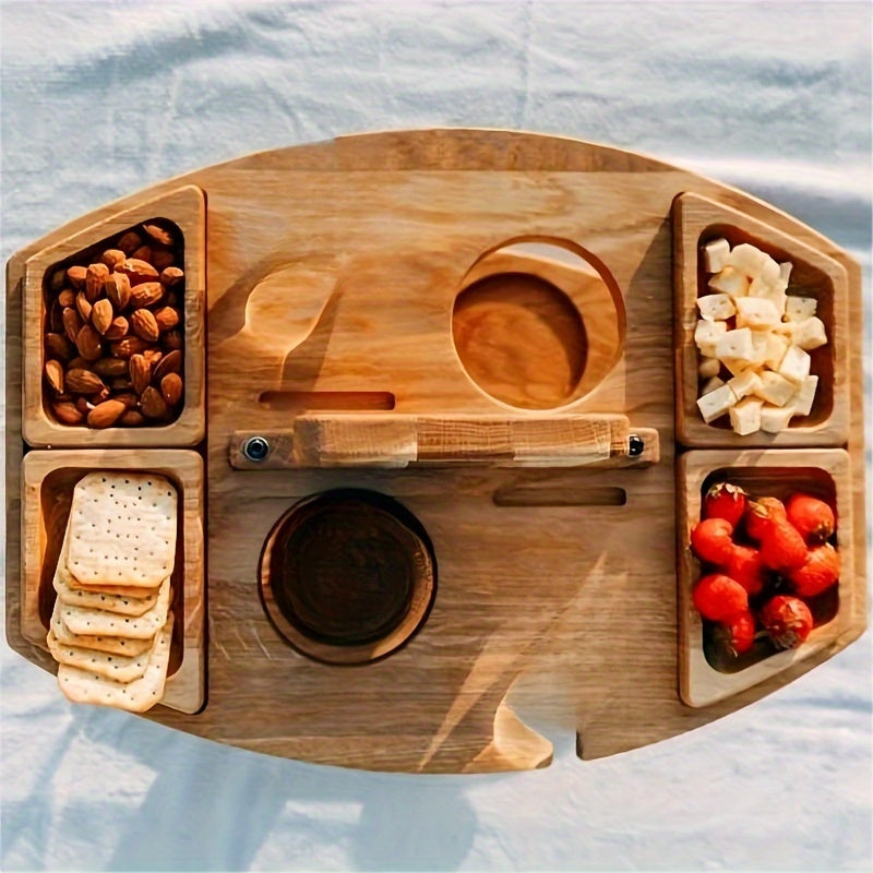 Spacious Wooden Snack Table with Wine Holder