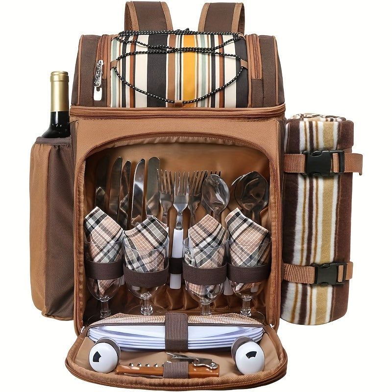4-Person Insulated Picnic Basket Backpack with Leak-Proof Cooler Compartment