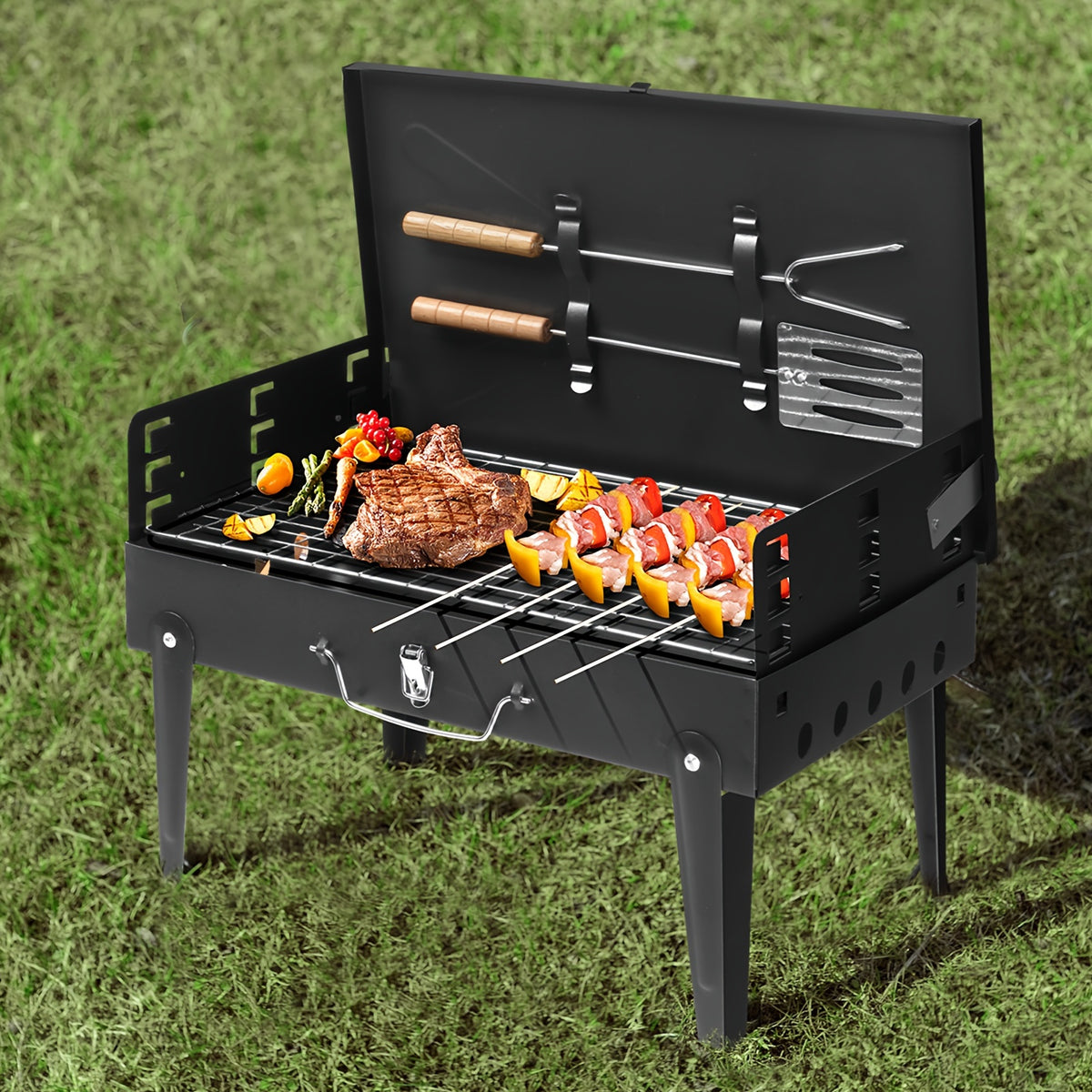 Compact Charcoal BBQ Grill 44x27x7cm - Easy Carry Design