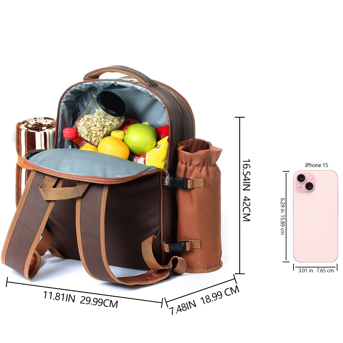 4-Person Picnic Backpack with Cooler Compartment, Detachable Bottle/Wine Holder