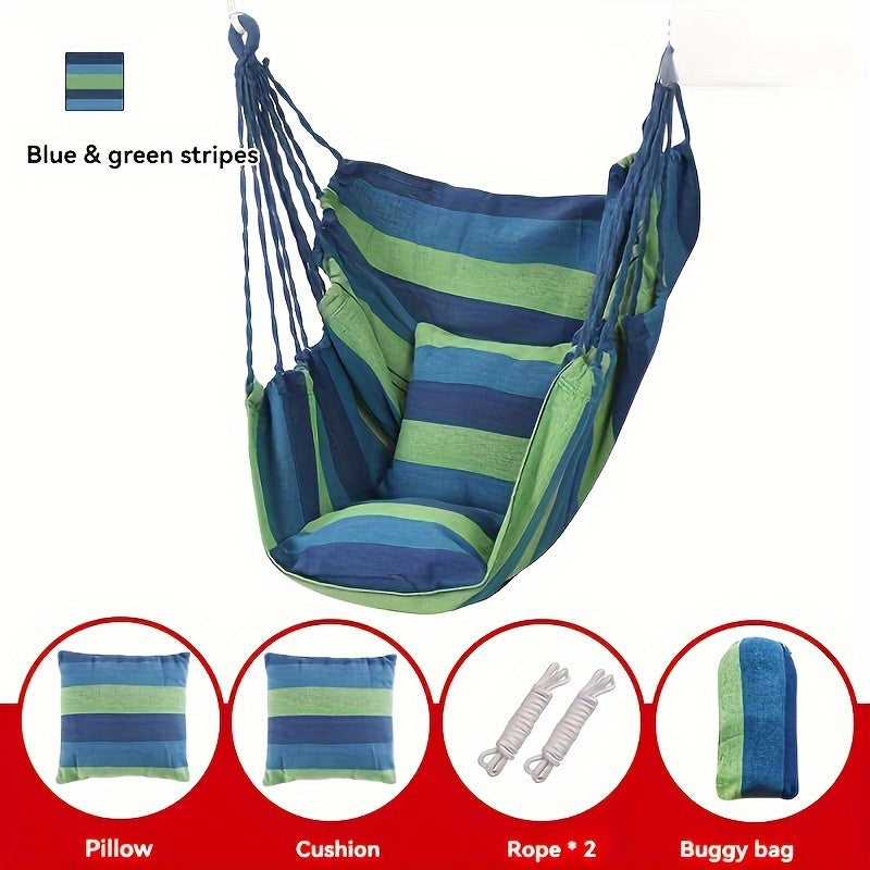 Deluxe Outdoor Hammock Chair - Soft Canvas Leisure Swing with Plush Pillow and Cushion