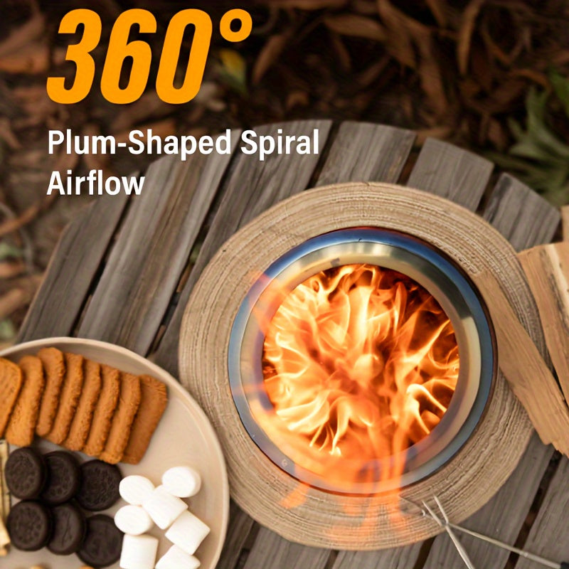 Portable Smokeless Fire Pit - Stainless Steel Wood Burning Fireplace with Removable Ash Pan, Travel Bag, and Stand for Camping and Backyard (5.5inch)