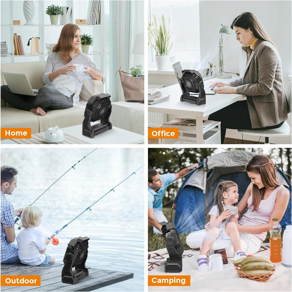 58H Long-Lasting Rechargeable Camping Fan with LED Lantern