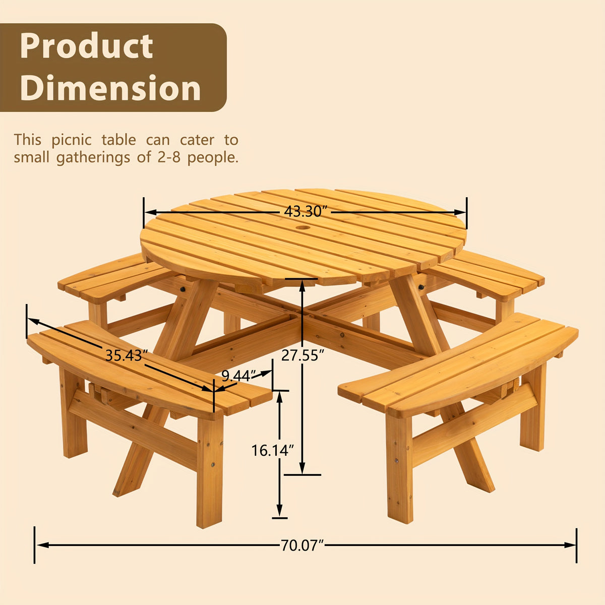 8 Person Wooden Picnic Table