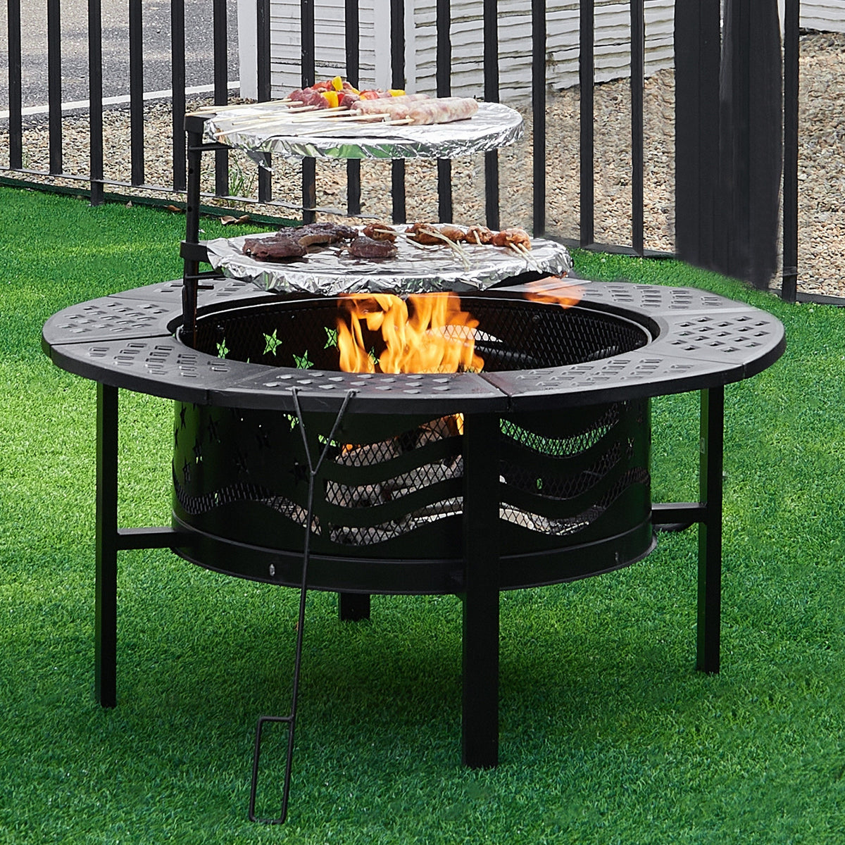 36" Outdoor Fire Pit with 2 Grills