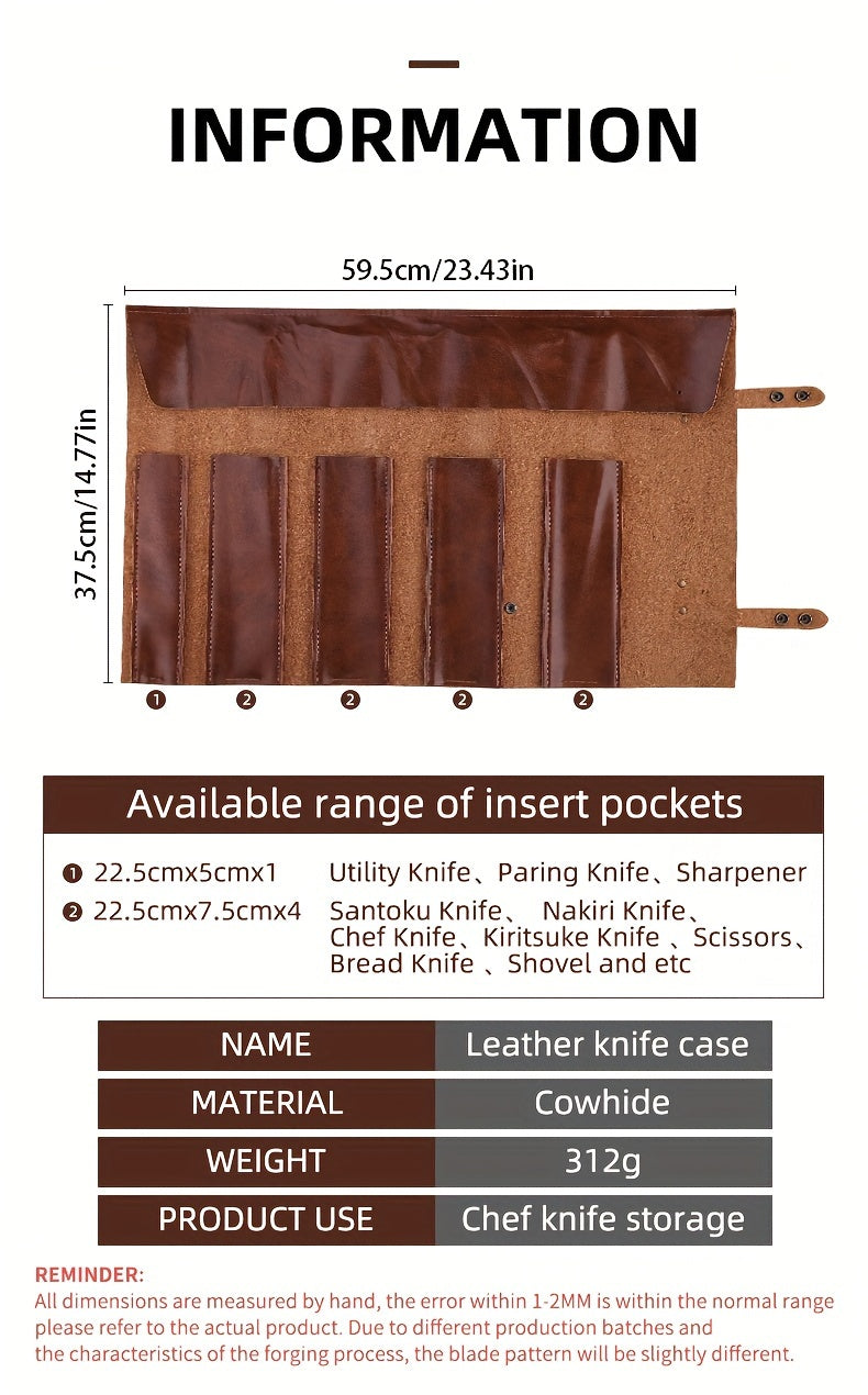 Genuine Leather Chef Knife Roll Up Bag