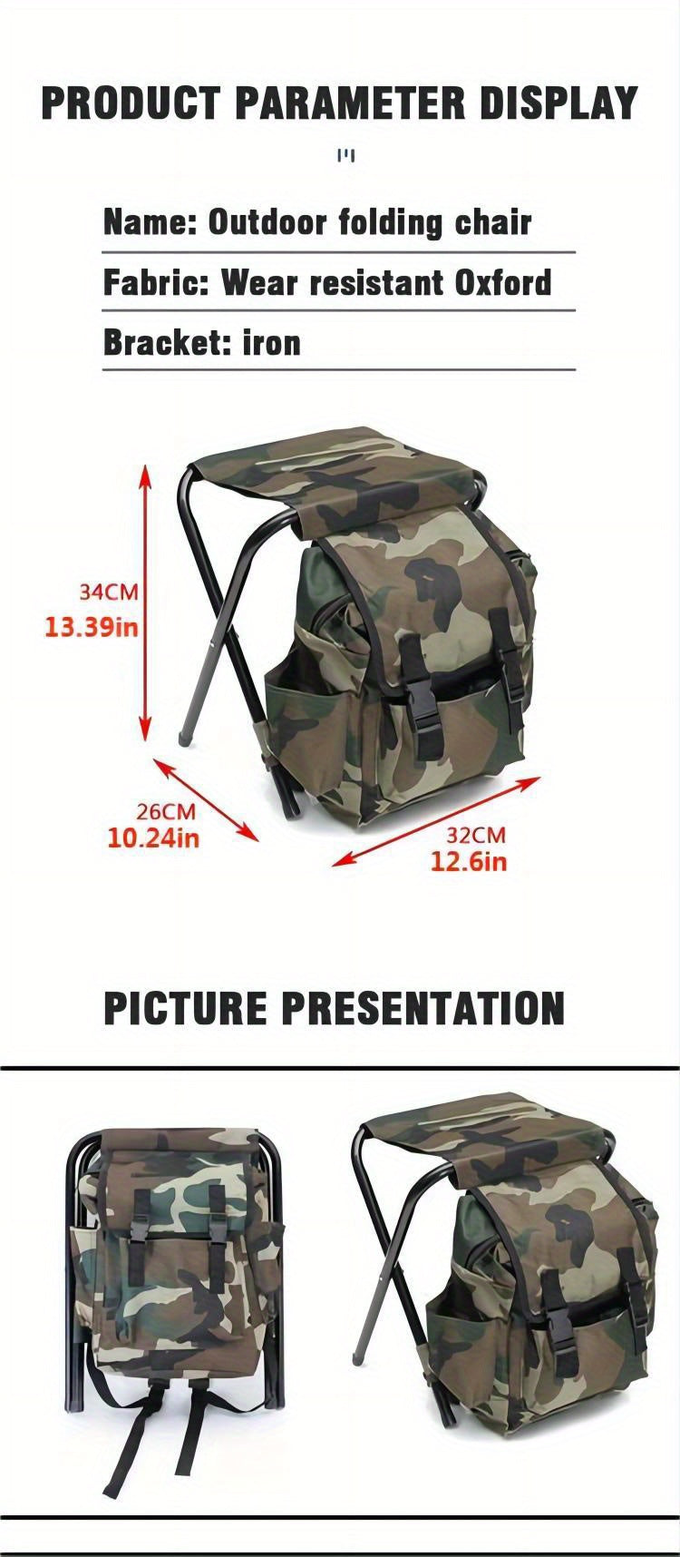 1pc Folding 2 in 1 Camping Chair Backpack