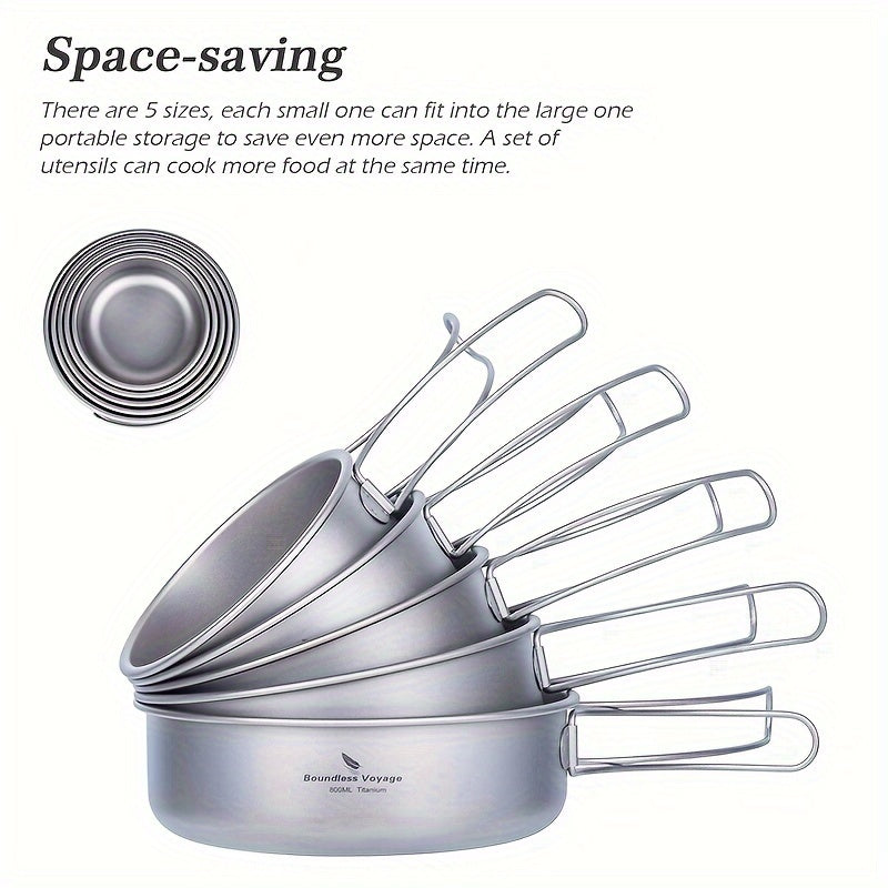 5pcs/set, Titanium Bowl And Pot Set, Foldable