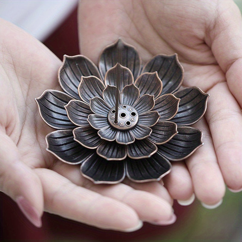 Alloy Incense Holder  Lotus Censer, Copper Golden Hollow Metal