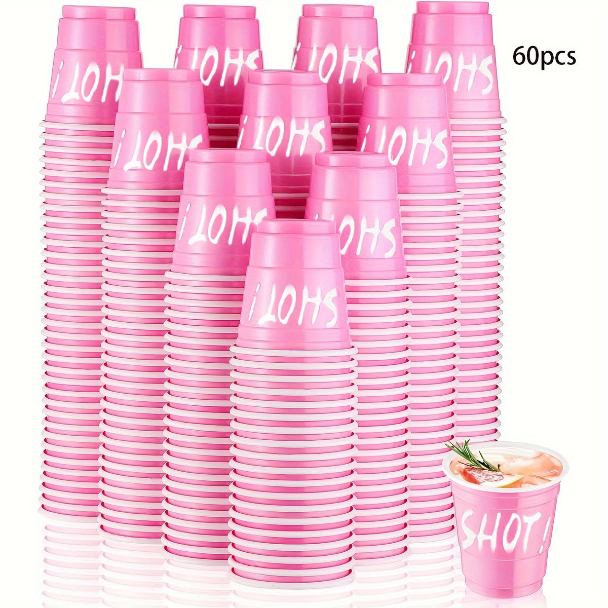 Hot Pink Party Cups, 10/40/60pcs | 2oz, Single Serving