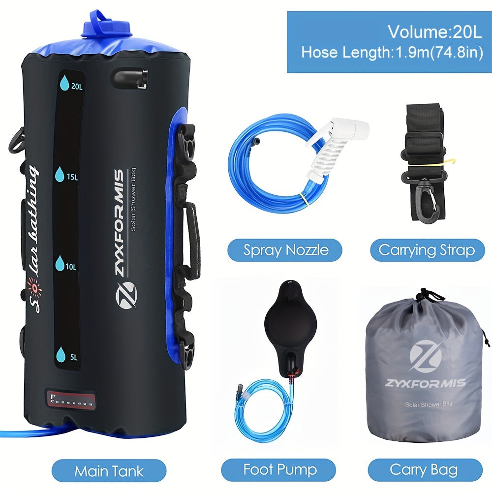 12/20L TPU Portable Camping Shower Bag-Easy Fill with Foot Pump