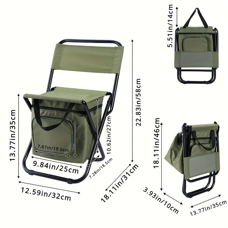 2pcs Small Folding Fishing Chair With Cooler Bag, Supports 220lbs (Green)